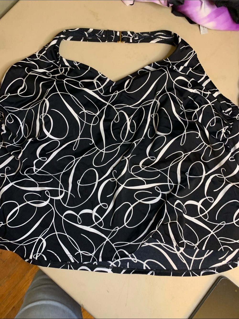 Black & White Printed Halter Swim Top